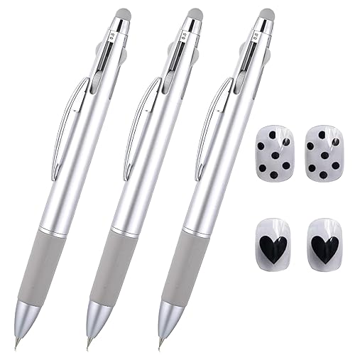5 in 1 Double Ended Nail Art Dotting Pen & Crystal Gem Picker - Metal Press-on Tool with Ballpoint Tip for Dotting, Marbling & Designs. Professional Salon & Home DIY Nail Art Kit (3 Pack)