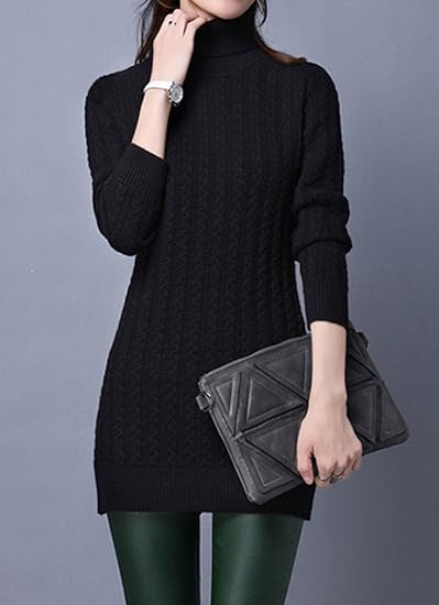 Amazon ワンピース レディース ニットワンピ ニットワンピース 秋服 冬服 シンプル 無地 長袖 ミニワンピ ワンピ ミニスカート デート 通勤 通学 ハイネック タートルネック ケーブル編み ワンピース チュニック 通販