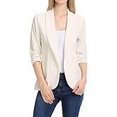MINEFREE Women's 3/4 Ruched Sleeve Lightweight Work Office Blazer Jacket (S-3XL)