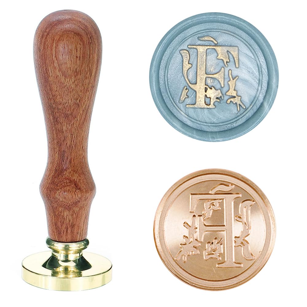 Poemluve Wax Seal Stamp Alphabe Letters F 25mm Initials Vintage Sealing Wax Stamps Brass Head with Removable Wood Handle for Scrapbooking, Wedding Invitation, Gift Wrap, Envelope (Letter F)