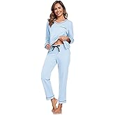 COLORFULLEAF Women's 100% Cotton Pajama Set Long Sleeve Sleepwear with Pants Soft Comfy Two-Piece Pjs with Pockets