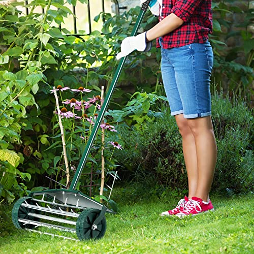 GYMAX Lawn Aerator, Rolling Aerator with Fender, AntiSlip Handle