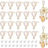 BENECREAT 20Pcs 18K Real Gold Plated Brass Teardrop Cubic Zirconia Stud Earring Findindgs with Loop and 40Pcs Plastic Ear Nuts for Earring DIY Jewelry Making, Hole: 1.6mm