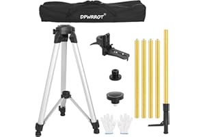 DPWRROT Telescoping Laser Level Pole with Tripod, 12Ft./3.7M Laser Level Tripod Include 1/4-Inch by 20-Inch Mount for Rotary and Line Laser Level, Laser Tripod Stand with 5/8”-11 Threaded Adapter