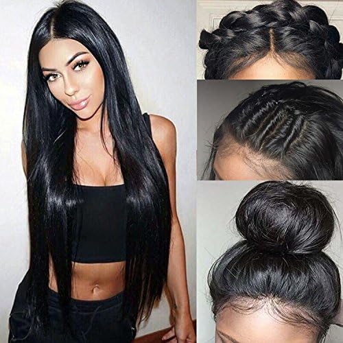 Helene Lace Front Wig Synthetic Wig Heat Resistant High Temperature Fiber Swiss Lace Part Handmade Straight Long Wigs for Women Natural Hairline with Baby Hair (20 Inches Black Color)
