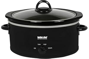 Better Chef Oval Slow Cooker | 3-Quart | 3-Tempature Settings | Side Handles | Glass Lid | Enamel Stoneware Insert (Black)
