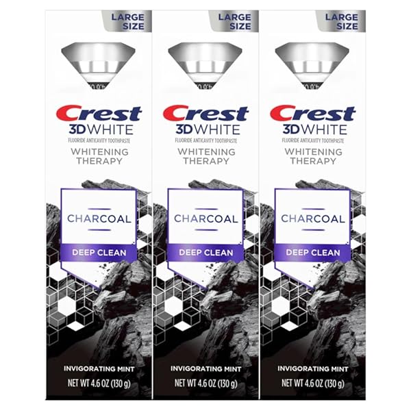 CREST 3D WHITE WHITENING THERAPY CHARCOAL DEEP CLEAN INVIGORATING MINT TEETH WHITENING TOOTHPASTE, 4.6 OZ PACK OF 3, ANTICAVITY FLUORIDE TOOTHPASTE, GENTLY BRIGHTENS TEETH, STRENGTHENS ENAMEL