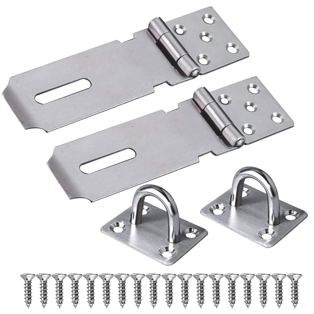 2 Sets Heavy Duty Stainless Steel Padlock Hasp and Staple Security 4 Inch Padlock Hinge Latch Shed Lock Hasp Door Clasp Gate Lock Latch for Internal External Door Cupboard Cabinet