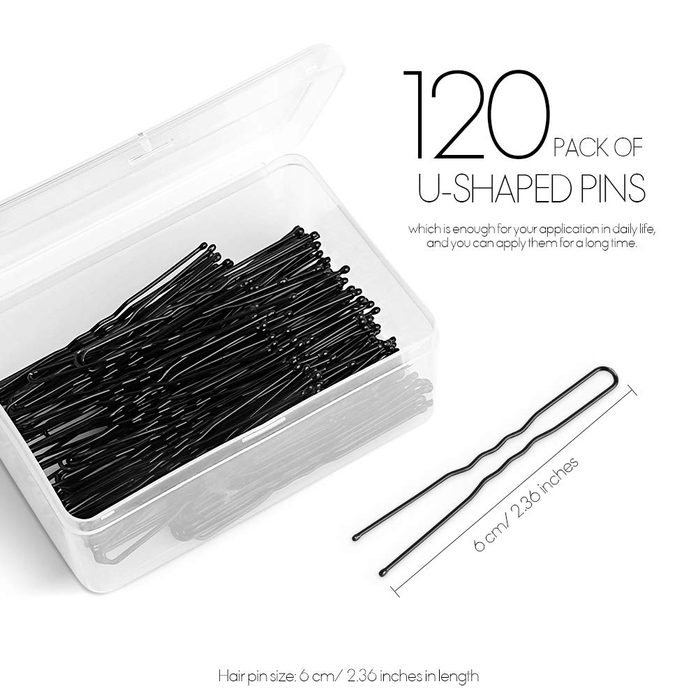 U Shaped Hair Pins, FANDAMEI 120 Pack Bun Hair Pins with Storage Box, Black (6 cm/2.36 Inches) : Beauty