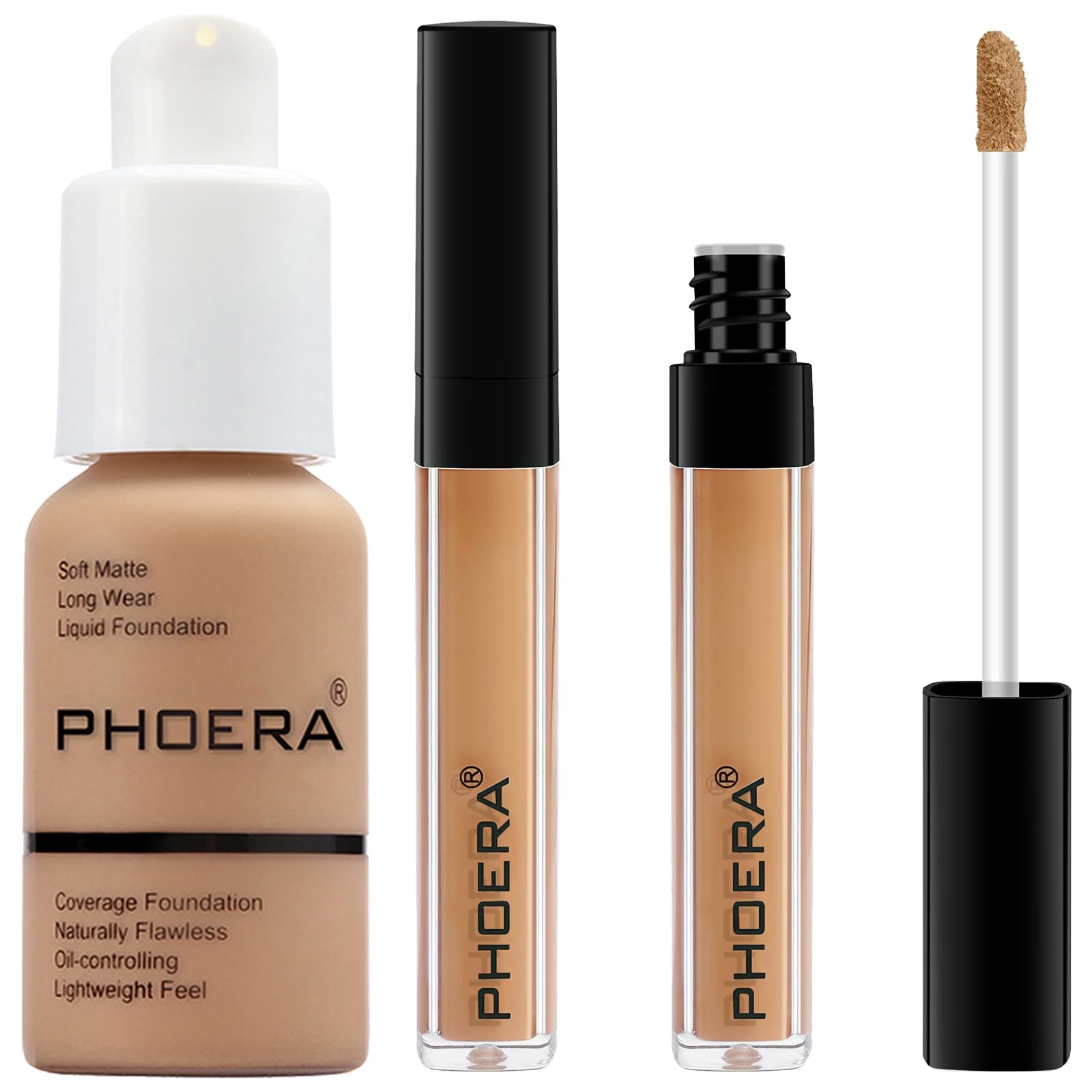 PHOERA Liquid Concealer - Natural Coverage, Lightweight Foundation for Women (105 Sand, 105#BISCUIT)