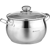 Daniks Classic 4 Quart Stainless Steel Stock Pot with Glass Lid, Tri-Ply Bottom for Even Heating, Induction Compatible, Dishwasher Safe