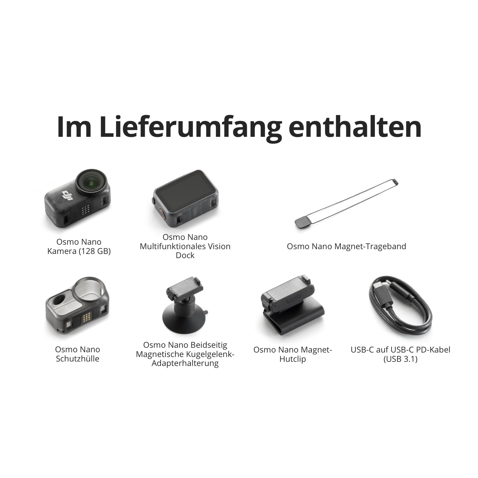 DJI Osmo Nano Standard Combo (128GB) - 4K/60fps kleine Vlogging-Kamera mit 1/1,3″ Sensor, 143° Weitwinkel-Video, 200 min Aufnahmezeit, schneller Datentransfer, POV-Kamera 4K für Sport, Vlog 9