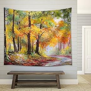 Oil Painting Landscape - Colorful Autumn Forest - Fabric Wall Tapestry Home Decor - 51x60 inches