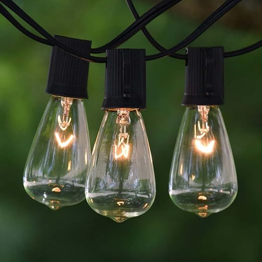 Vintage String Lights 100 ft Black C9 Cord Clear