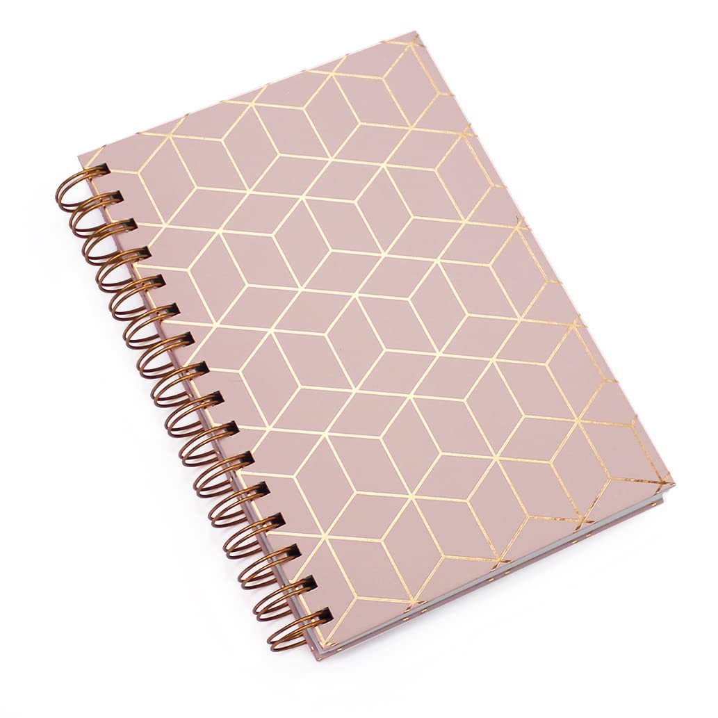 Fashion Stationery A5 Wirobound Notebooks Hardback Lined Note book Notepad Writing Journal in a Grey or Pink Metallic Gold Geometric (Pink) — image 1
