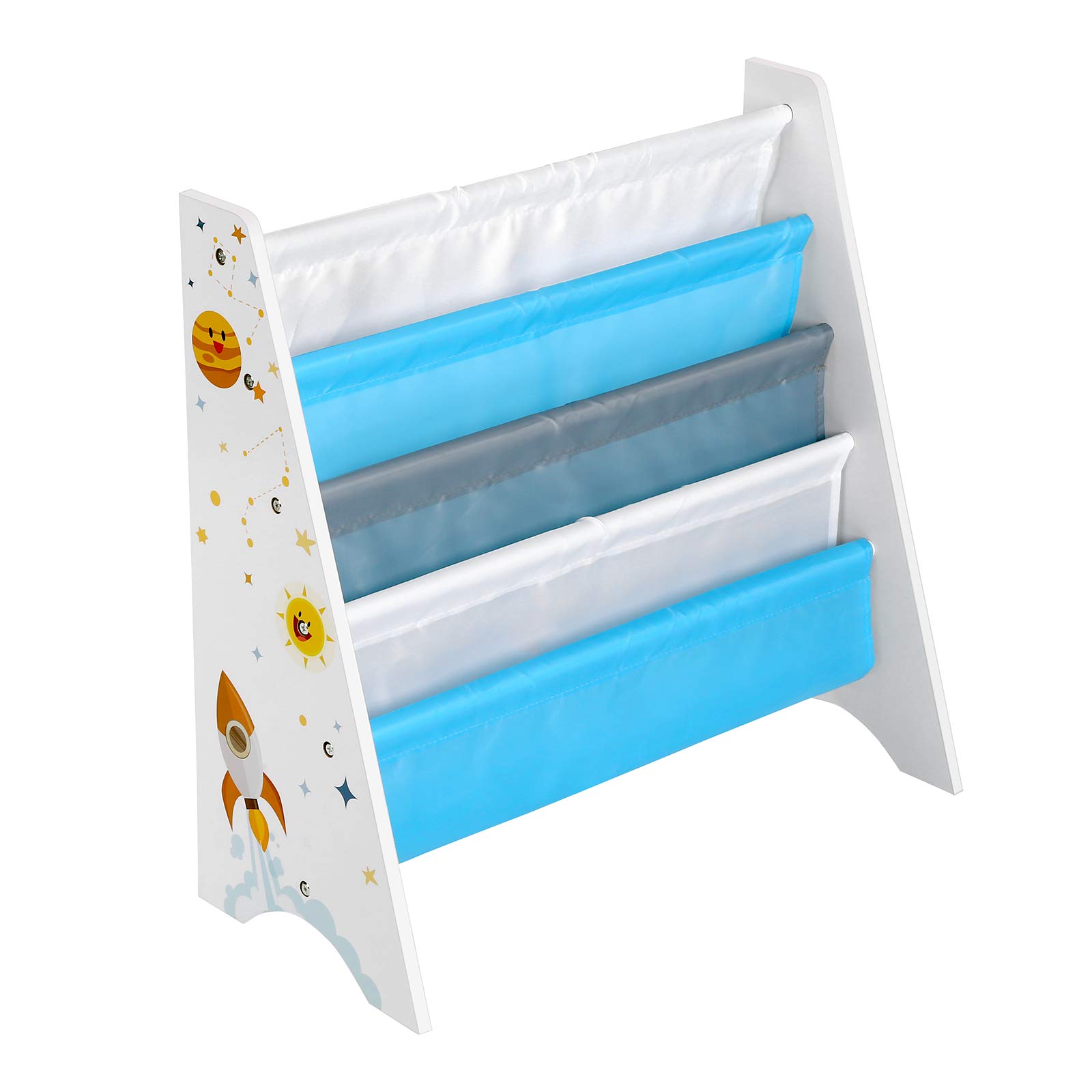 SONGMICS GKR72WT Children's Bookcase, Storage Shelf for Books, with Anti-Tip Kit, for Children's Room, Playroom, Nursery, School, 62.5 x 28 x 60 cm, Space Pattern, White