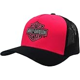 Harley-Davidson Women's Dayglow Embroidered B&amp;S Colorblocked Trucker Hat, Pink