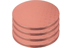 PIXIPY Cake Boards - 4 Pack, 12 inch, Rose Gold - Reusable Round Drums for Showstopping Desserts - Heavy-Duty Cardboard Bases with Elegant Patterns - Sturdy 1/2 Inch Thick - Professional Fully Wrapped Edges