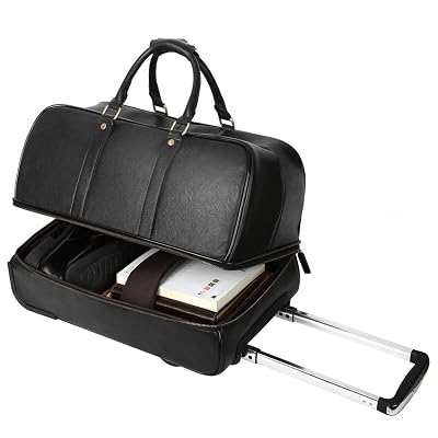 leathario men's leather luggage wheeled duffle leather travel bag Trolley Duffel for Men & Women STAINED BUFFALO LEATHER This 22 wheeled leather carry Leather Luggage Leathario Duffle Bag