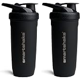 Smartshake Reforce Stainless Steel Protein Shaker Bottle - 2 Pack - Non Insulated Unisex Gym Bottle | Metal Shaker Bottles - 900 ml | 30 oz - Leakproof Screw-On Lid - DEHP &amp; BPA Free - Black