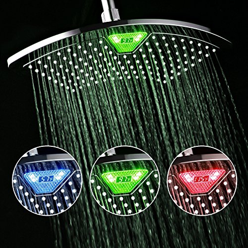 Dream Spa AquaFan 12 inch AllChrome RainfallLEDShowerHead with ColorChanging LED/LCD