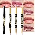 evpct 3Pcs Light Pink Nude Brown Metallic Shine Shimmer Lip Liner and Lipstick Combo Set Kit for Women, Lightweight Hydrating Formula High Impact Full Coverage Lipstick and Lip Liner Makeup Gloss