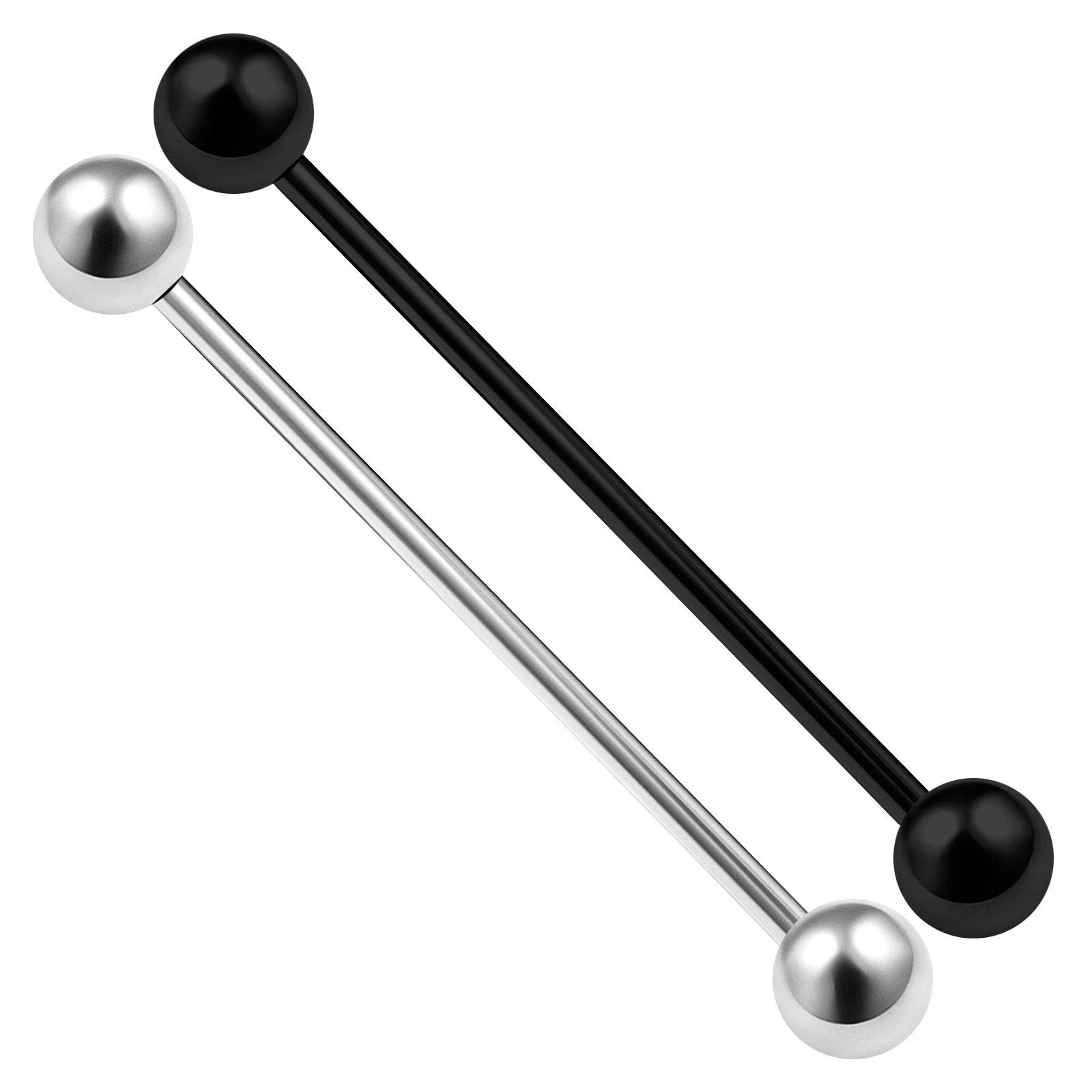 KJM FASHION 2pcs Industrial Surgical Steel Scaffolding Bar 14G 1 1/2 38mm 5mm Ball Earrings Cartilage Piercing Jewelry Choose Colors, Metal,Black