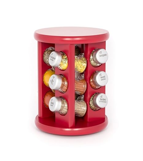 Kitchen Rax Solid Wood 12 Jar Revolving Spice Rack Bordeaux Red