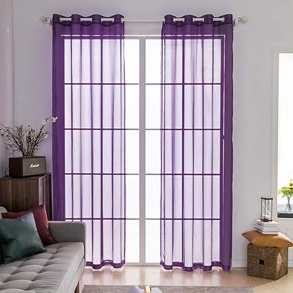 Amazon Com Miulee 2 Panels Solid Color Purple Sheer Curtains