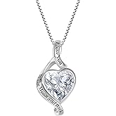 FJ I Love You to The Moon and Back Necklace 925 Sterling Silver Infinity Pendant Necklace Love Heart Birthstone Jewelry for Women