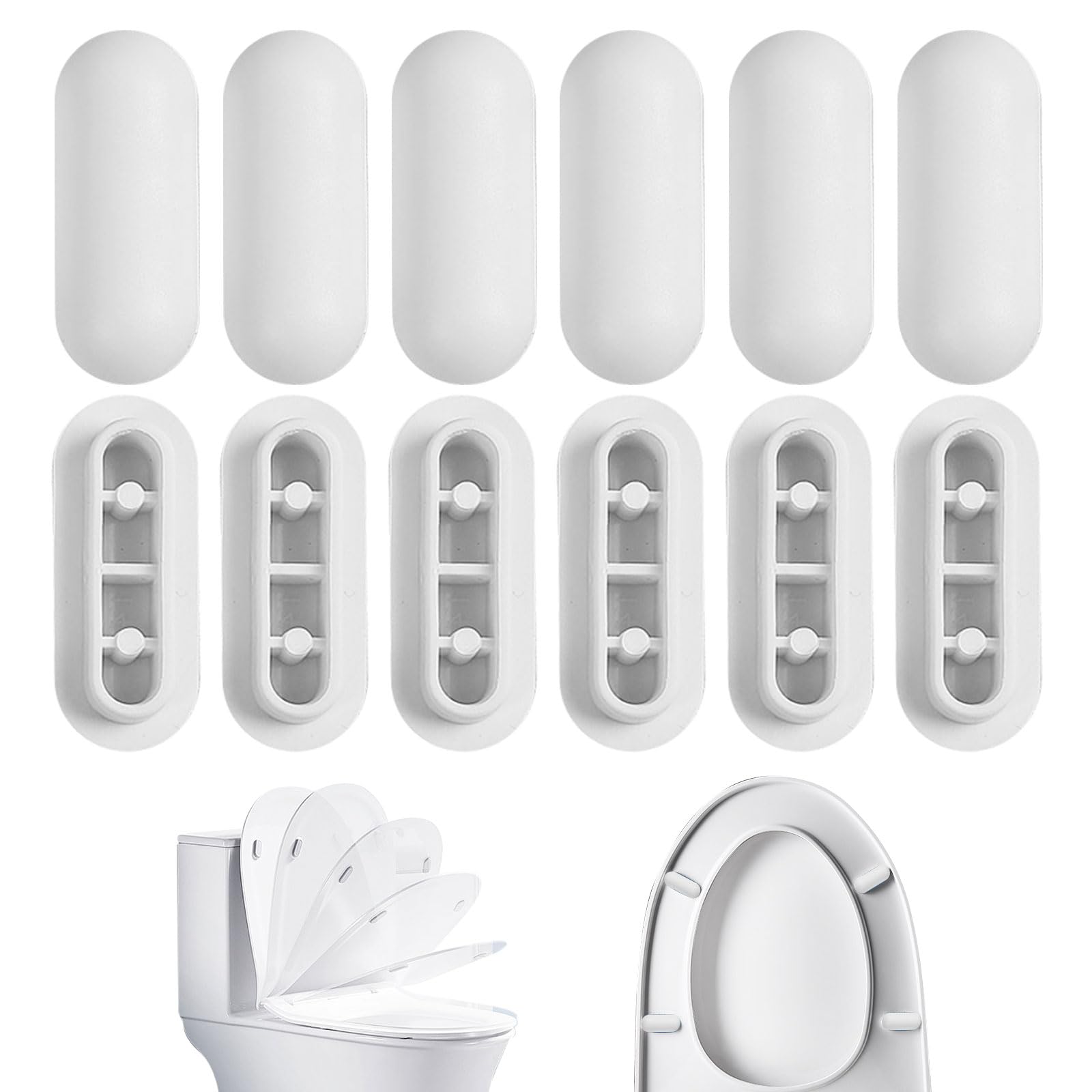 EUPSIIU 12 Pack Toilet WC Seat Buffer Set Toilet Noise Dampening Bumpers, Toilet Seat Bumpers, Toilet Deat Buffers, Replacement Cushioning Pads, for Family Hotels and Hospitals (White)