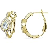 Sterling Silver Cubic Zirconia Teardrop Halo Clutchless Hoop Earrings