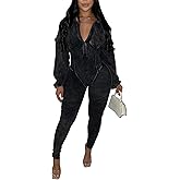 YAWJET Womens Distressed Long Sleeve Jumpsuits Sexy Ribbed Patchwork Bodycon Long Rompers Casual One Piece Outfits