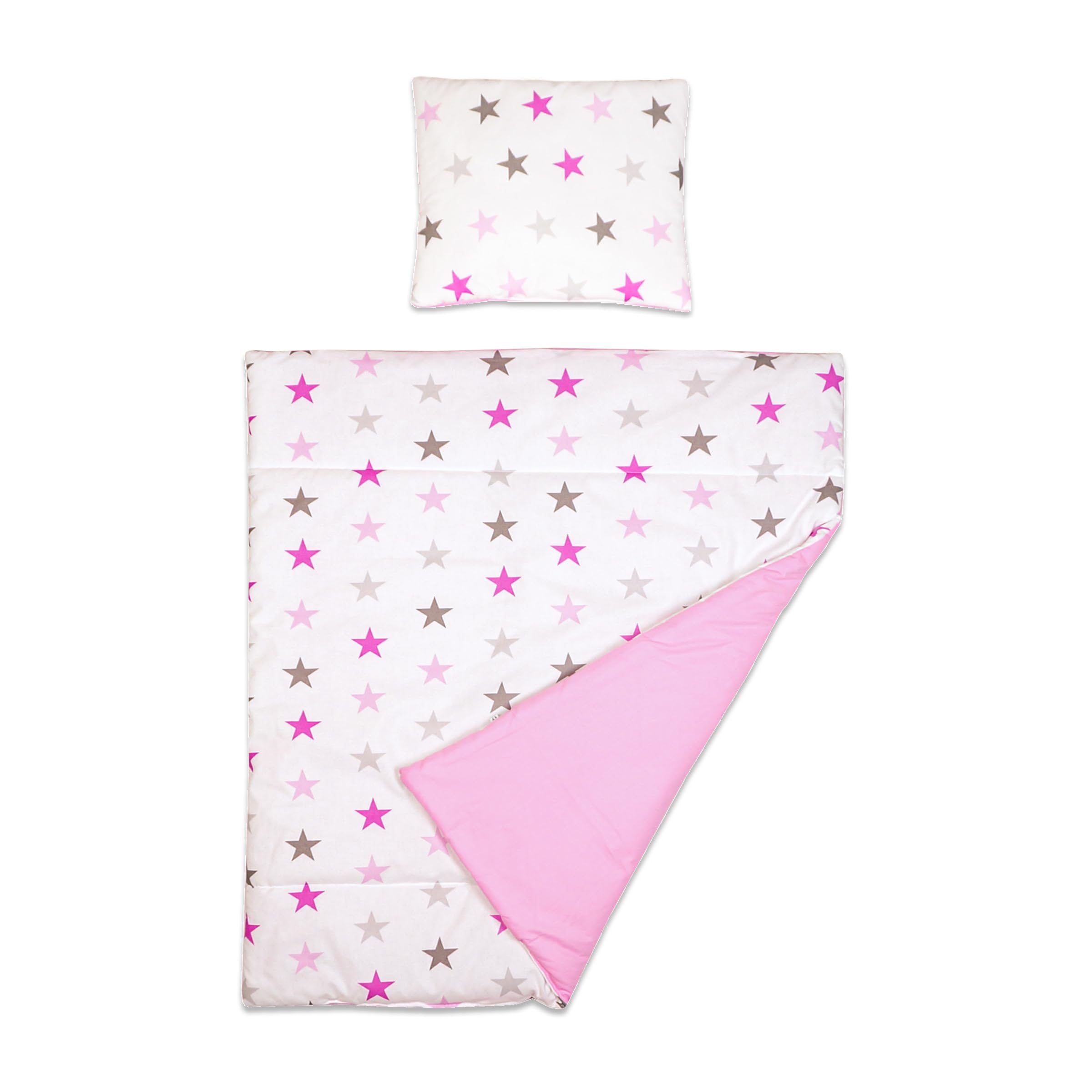Baby Comfort 2 Piece Baby Kids Bedding Set 80x70 cm Duvet Cover & Pillowcase 12M+ (Pink Stars)