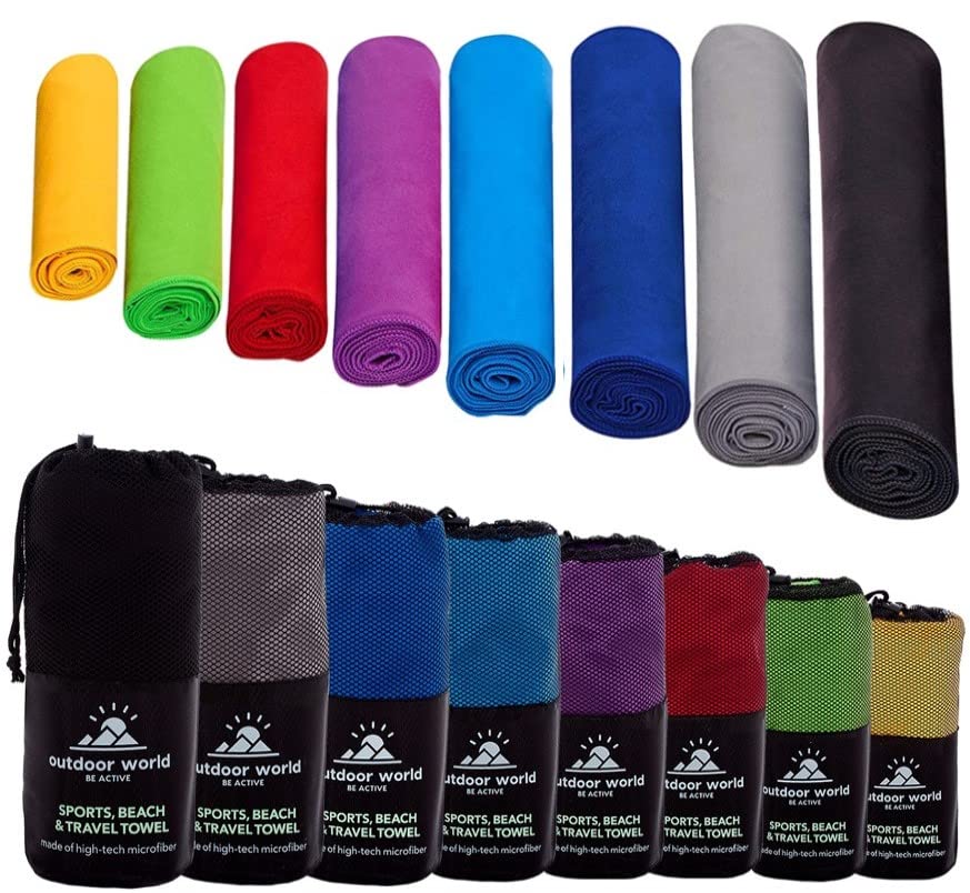 Outdoor World Microfibre Towel – Quick-Dry, Lightweight & Ultra Absorbent for Camping, Travel, Hiking, Beach, Swimming, Gym, Yoga & Sports – Compact, Soft & Portable 140 x 70cm (Black, Medium)