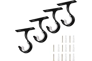 Curtain Rod Bracket, 4 Pack Aluminum Curtain Rod Brackets for Wall, Heavy Duty Curtain Rod Holders Ceiling Mount and Wall Ins