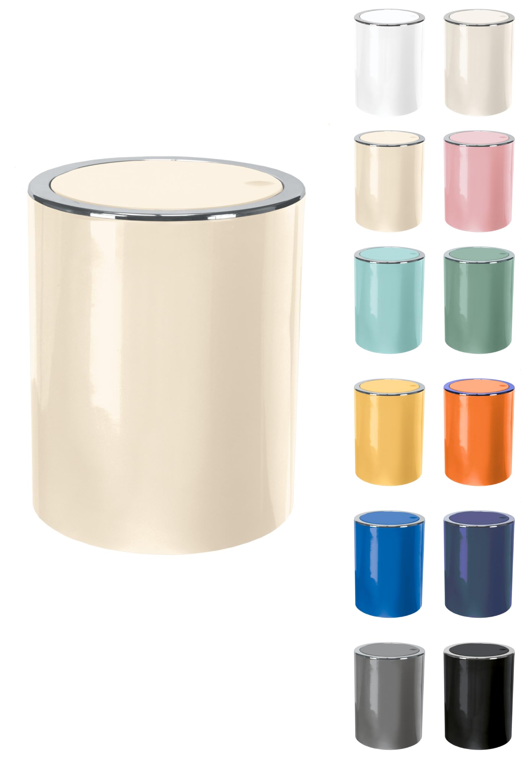 KW "Clappe" 5Ltr Plastic Swing Bathroom /Kitchen /Small Waste /Office Bin (Natural Cream)