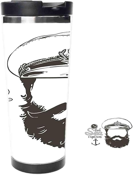 Amazon 帽子とひげを持つ船乗りのキャラクターのイラストと顔のない大尉の肖像画タンブラー 水筒 コーヒーカップ 直飲み マグ ステンレスボト 444ml 保熱 ウォーターカップ 真空断熱 カップ マグ ソーサー オンライン通販