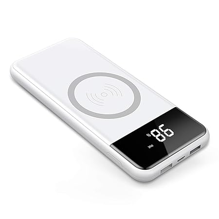 Wireless Power Bank,2 in 1 Kabellos Qi-Ladegerät und 10000mAh Powerbank für Samsung Galaxy Note 8/S8/S8 Plus/iPhone 8/8 Plus/X und alle Qi-fähigen Geräte Andere Micro-USB-Geräte (Weiß)