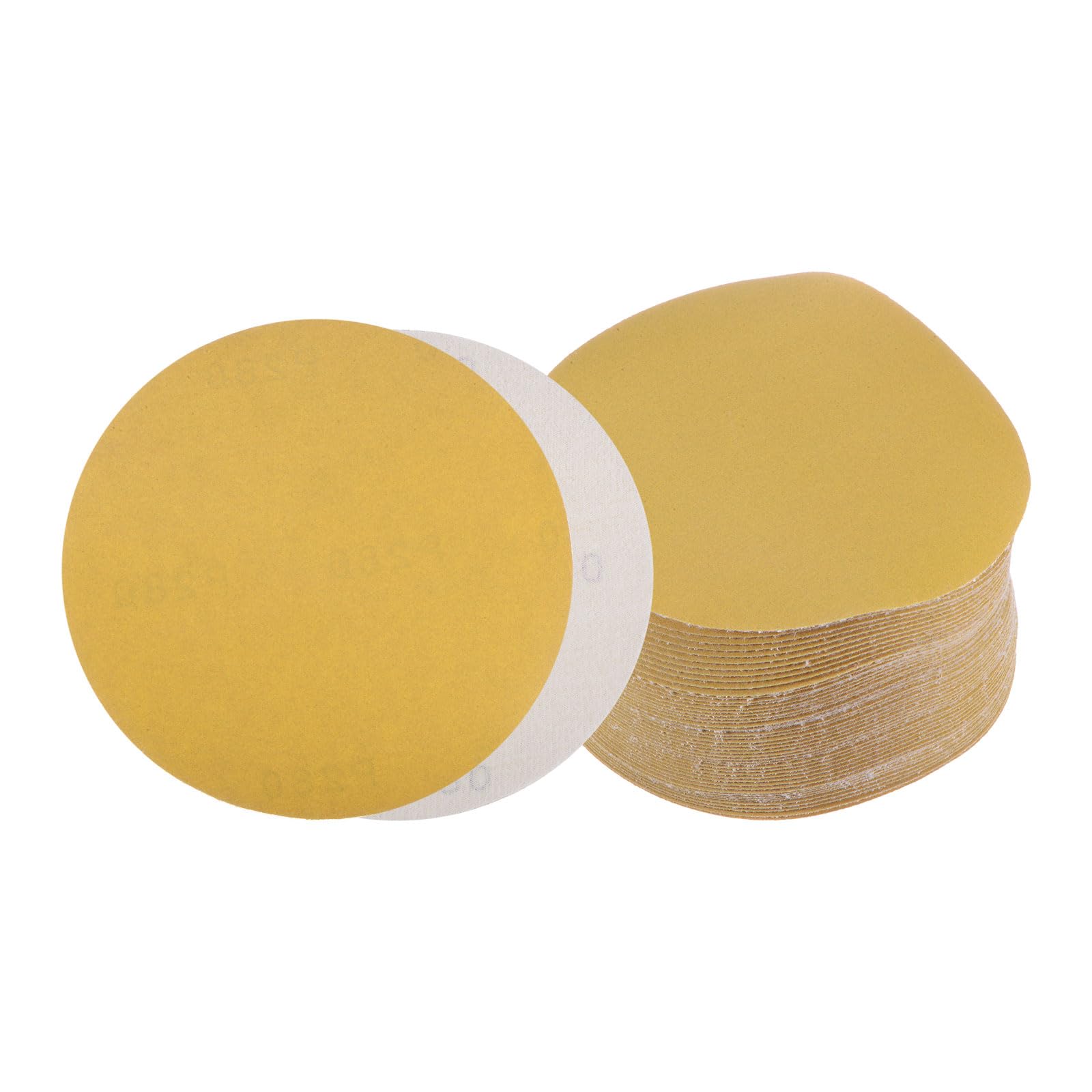 Kozelo 50pcs No Hole Sanding Discs- [ 6 Inch 280 Grit ] Round Hook and Loop Grip Sanding Pads Sheet Sandpaper for Automotive Woodworking Metal Polishing Use| Gold, Aluminum Oxide