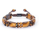 Mens Tiger Eye Stone Bracelet - COLORFEY Real Mens Beads Bracelets Unique Tiger Eye Crystal Bracelet
