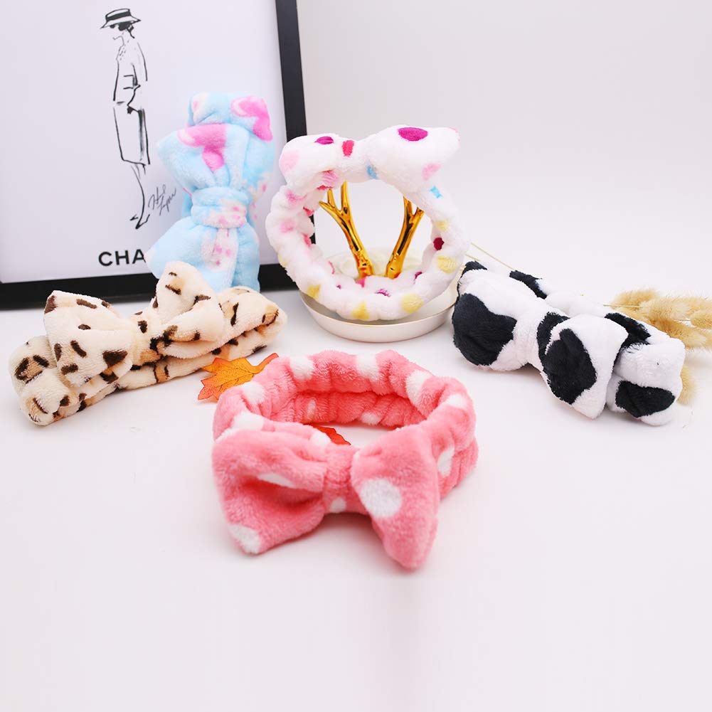 Bow Hair Band, Soft Carol Fleece Hairlace Headband Bowknot Bow Makeup Shower Headbands for Washing Face Shower Spa Mask, Multiple Styles, 6 PCS
