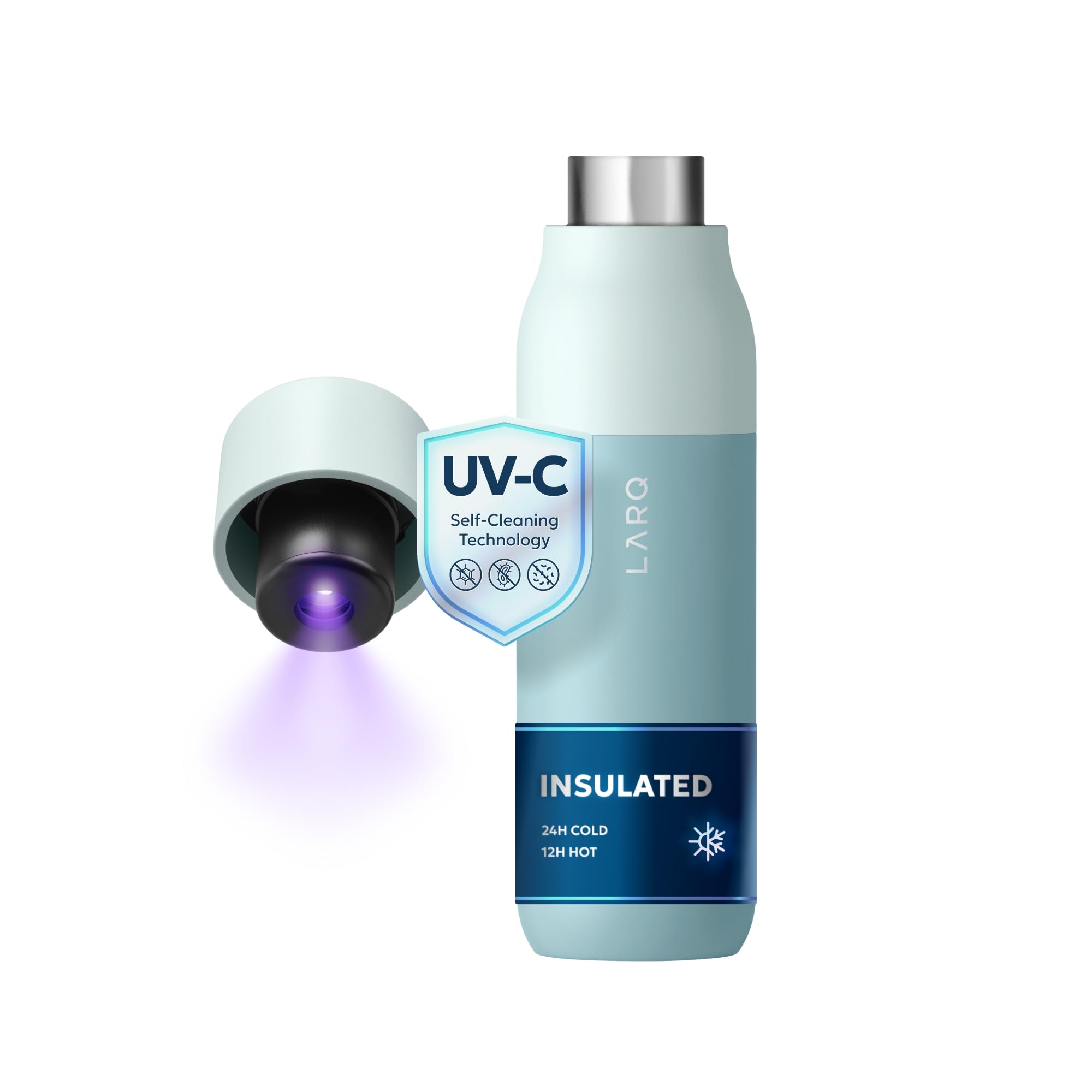 LARQ Bottle PureVis 500ml –Self-Cleaning and Insulated Stainless Steel Water Bottle with UV Water Purifier and Award-winning Design | Reusable & Travel Friendly, 2 Years Warranty