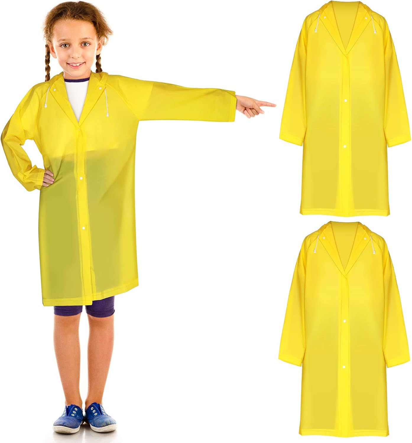 2 Pieces Kids Rain Coat Reusable Kids Raincoat Yellow Rain Poncho