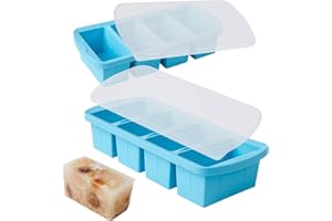 WENQING Silicone Freezer Tray with Lid 2 Pack Silicone Freezer Molds - Large Ice Cube Tray - Makes 8 Perfect 1 Cup Portions S