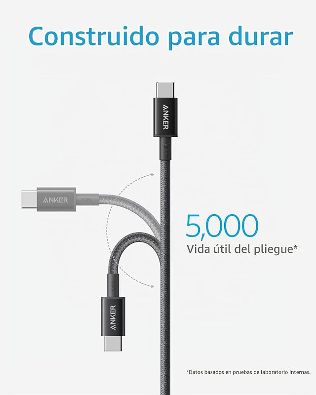 Cabo de carregamento rápido USB C da Anker, cabo 333 USB C 2.0, carregamento rápido de 100W para iPhone 15/15ProPro/15Plus/15ProMax MacBook Pro 2020, iPad Pro 2020, iPad Air 4, Samsung Galaxy S23+/S23 e muito mais (1m+1.8m+3m)