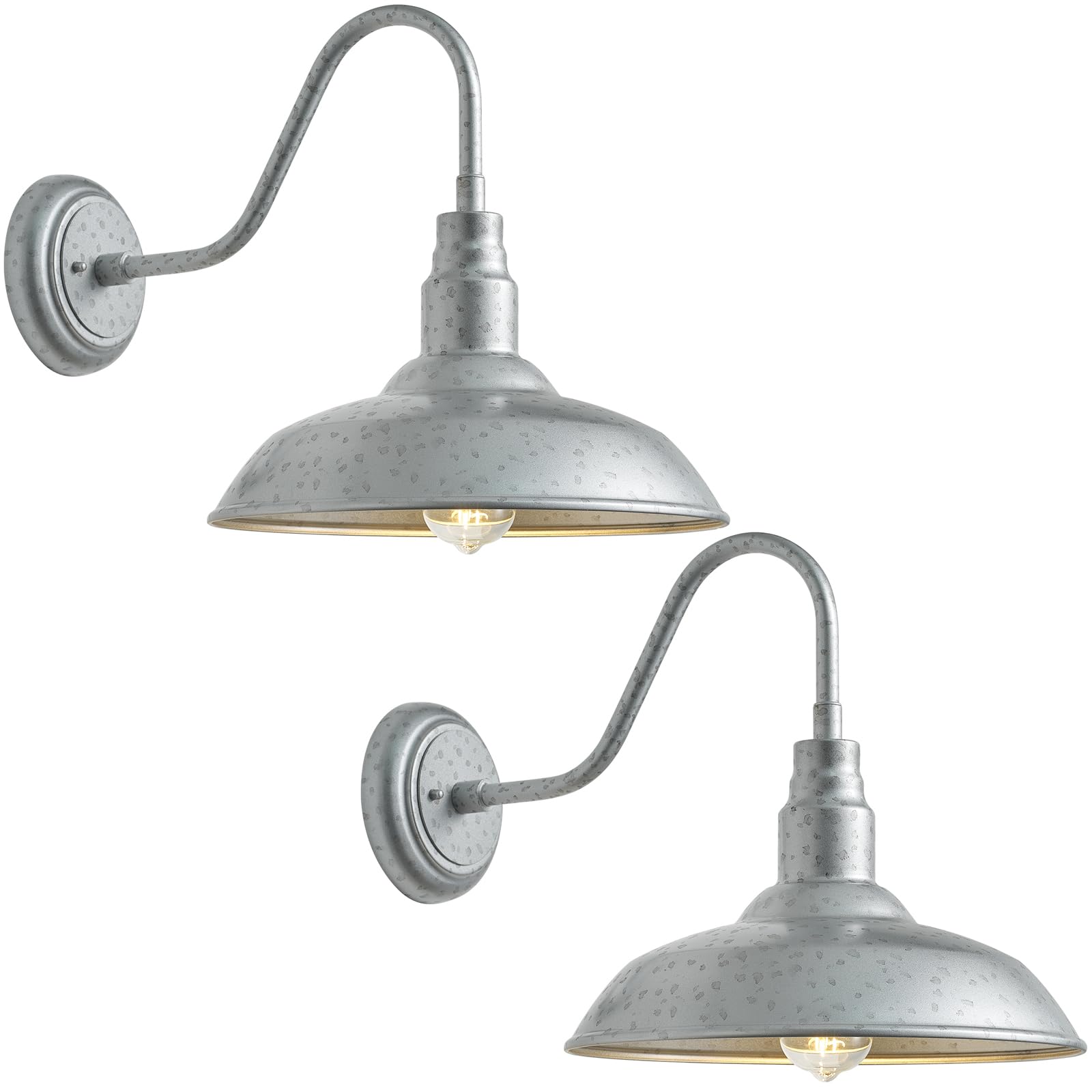 Photo 1 of GOALPLUS 10in. Dome Outdoor Gooseneck Barn Light, 2 Pack Galvanized Steel Exterior Gooseneck Lighting Fixture with Wall Mount Farmhouse Style Outside Barn Door Wall Sconce, Waterproof, LM2201-SV-2P
