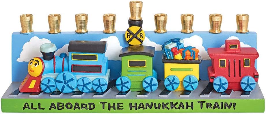 Home Decor Aviv Judaica Whimsical Train Menorah Adorable 3d Detail Candles Holders