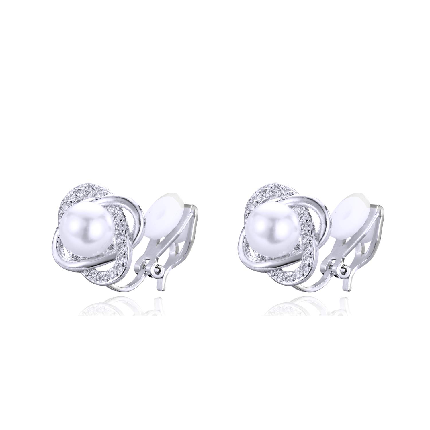 QUKE Freshwater Pearl Clip On Earrings CZ Crystal Not Pierced Earrings For Woman Jewelry