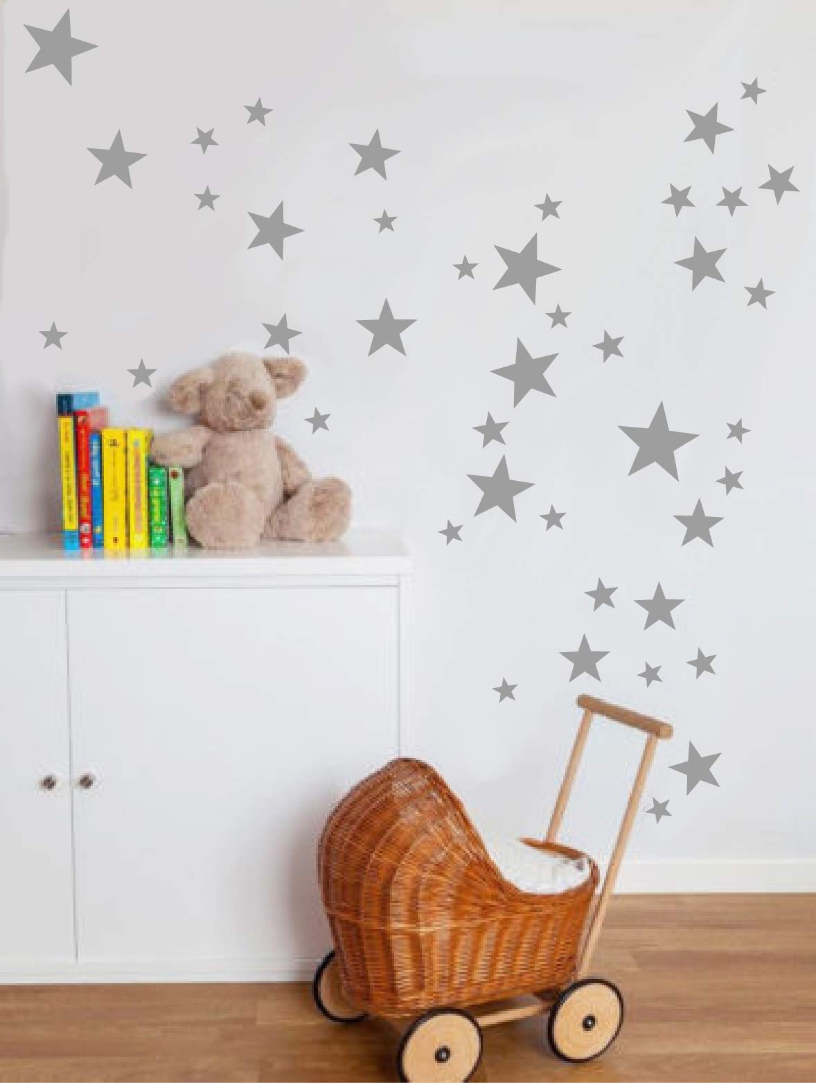 Vinyl Star Wall Stickers 64 Various Sizes (Silver)